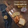 Acacia Wood Cheese Board Set with Stainless Steel Knives and Forks - Ideal for Snacks and Cutlery.
