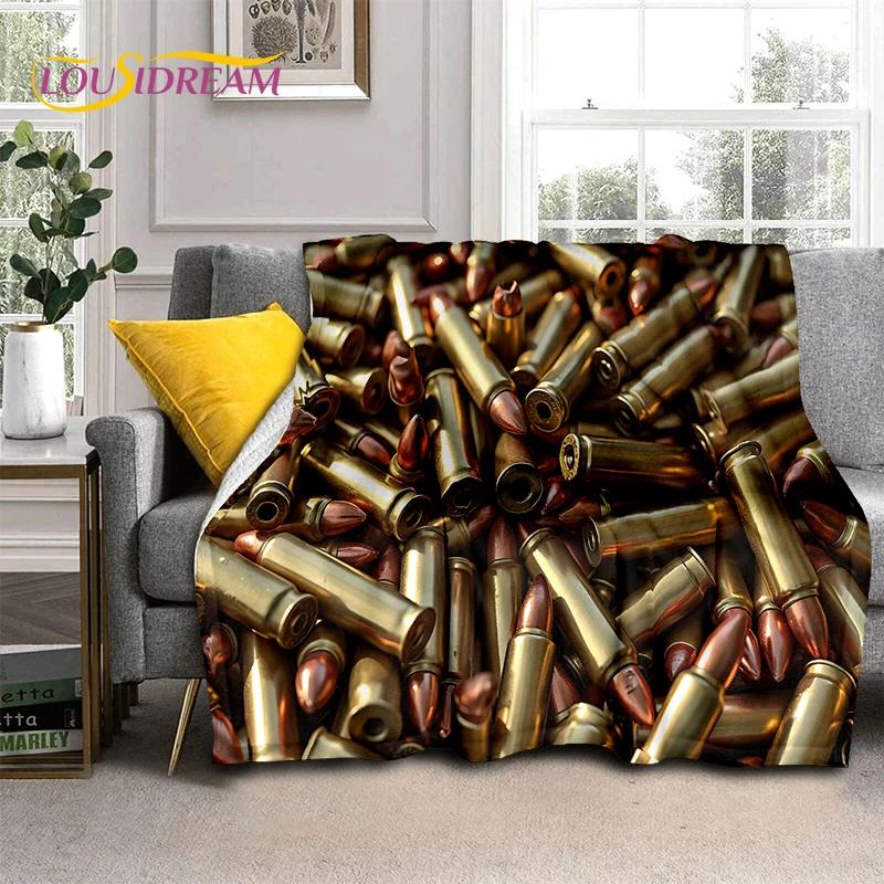 2025 New Retro Guns Pistol Ammunition Bullet Cartridge AK M4 Soft Flannel Blankets,Throw Blanket for Picnic Beds Sofa Bedroom