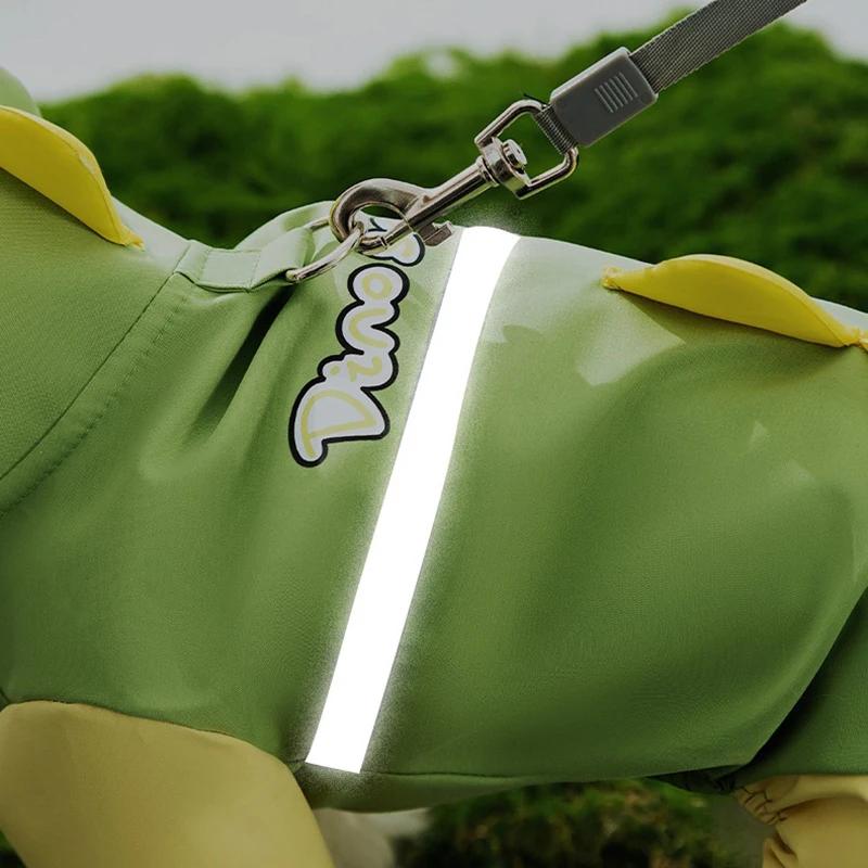 Teddy Cute Dinosaur Raincoat Leashable Bichon Frise Four Legs Waterproof Clothes Pet Rain Reflective Hoodie
