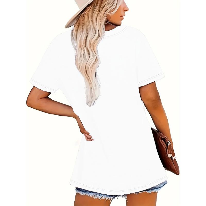 Womens Oversized Round Neck Short Sleeve T Shirt Loose Fit Summer Casual Comfortable Layering Top