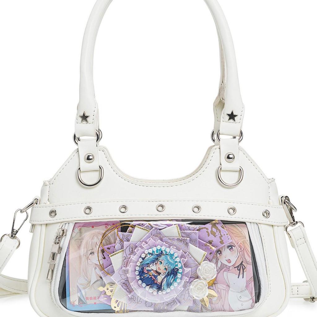 Japanese PU Leather Y2K Spicy Girl Ita Bag - Large Capacity Transparent Badge Crossbody for Students