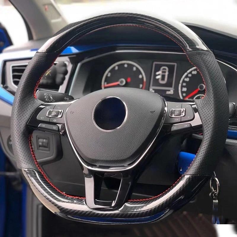 Hand-Stitched Soft Black Carbon Fiber Black Suede Car Steering Wheel Cover For Volkswagen Golf 7 Mk7 Passat B8