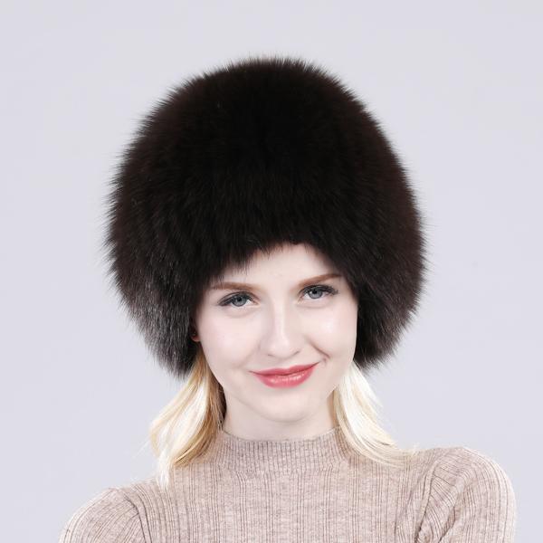 Русская женская зимняя шапка из 100% натурального лисьего меха, вязаная роскошная эластичная теплая шапка из 100% натурального лисьего меха, женская уличная согревающая меховая шапка
