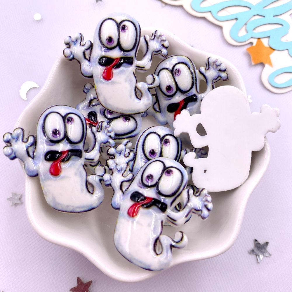 8 шт. Полимерные красочные 3D Большая тыква Голова черепа Призраки Дом ведьмы Фигурки Плоская задняя сторона Каменный декор DIY Хэллоуин Скрапбукинг Поделки