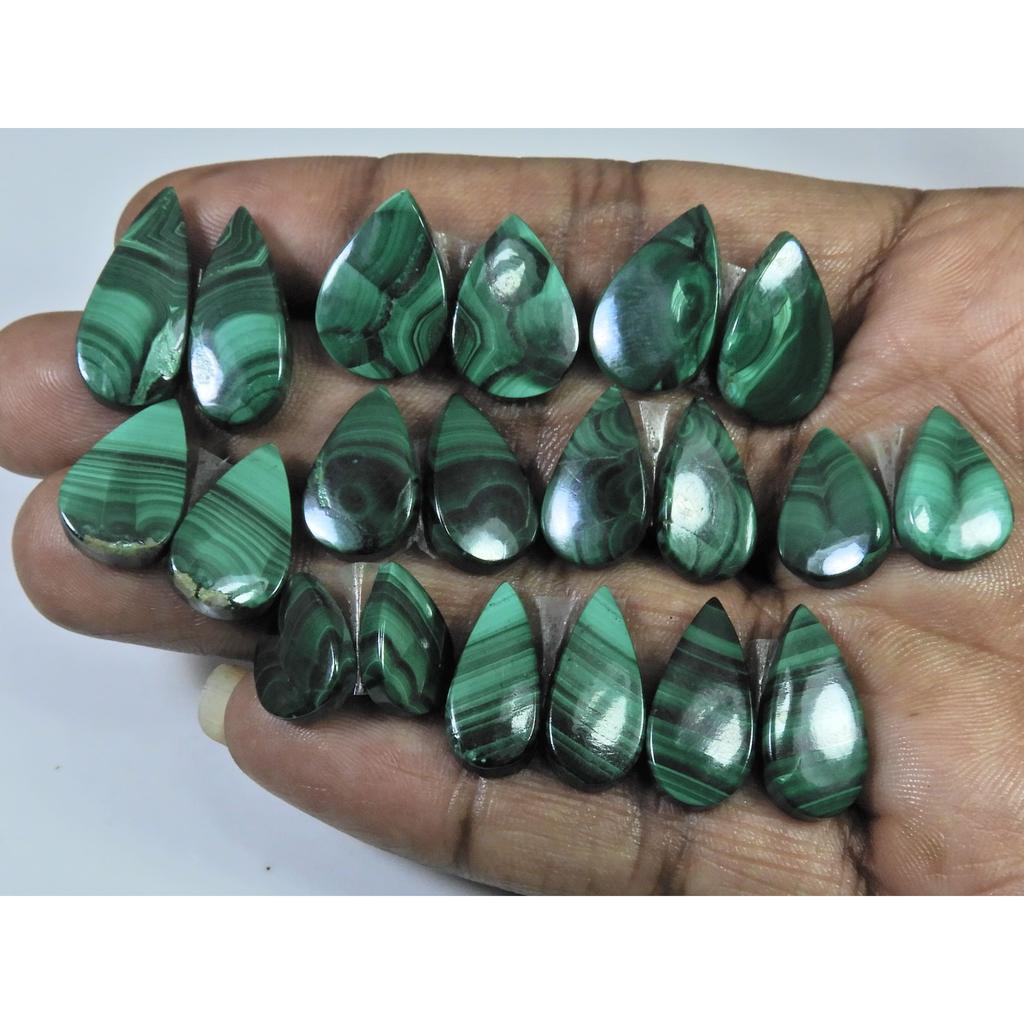 167Cts.Natural Malachite Matched Pair Pear Cabochon Loose Gemstone 10PairLot C-868