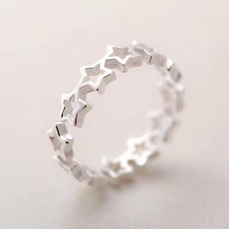 925 Silver Star Adjustable Ring For Women Party Fine Jewelry Minimalist Punk Accessories