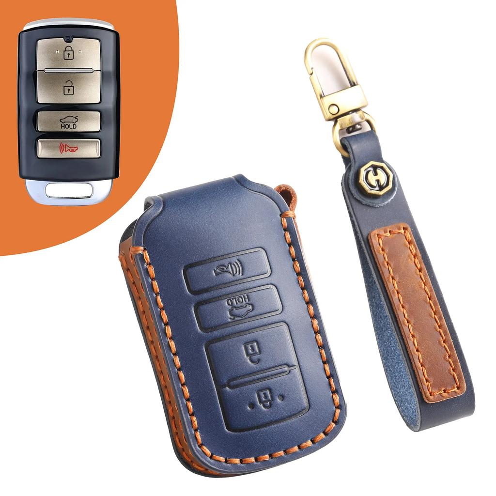 Leather Car Key Case Cover Holder Keychain Protector Shell for Kia 4 Button Sorento K900 K7 Cadenza Remote Key Fob Cover Bag