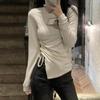 Women's Polo/turtle Neck Warm Fleece T-shirt Inner Outer Matching Autumn/winter Slimming Smoothing Silhouette Side Slit Design