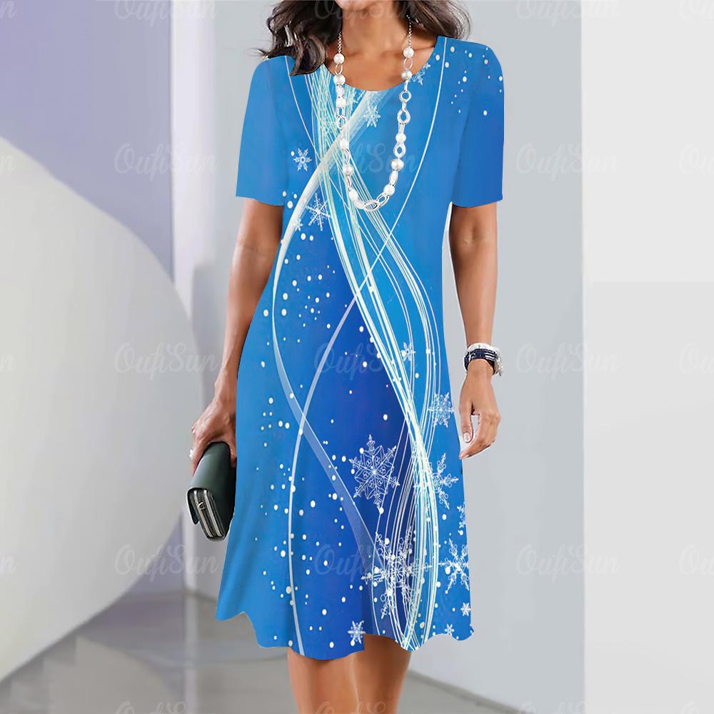 Nuevos Vestidos de Mujer Vestidos Vintage Navidad Starlight Impreso Повседневное Manga Corta 2023 Moda Mujeres Плюс Размер Ropa Y2K