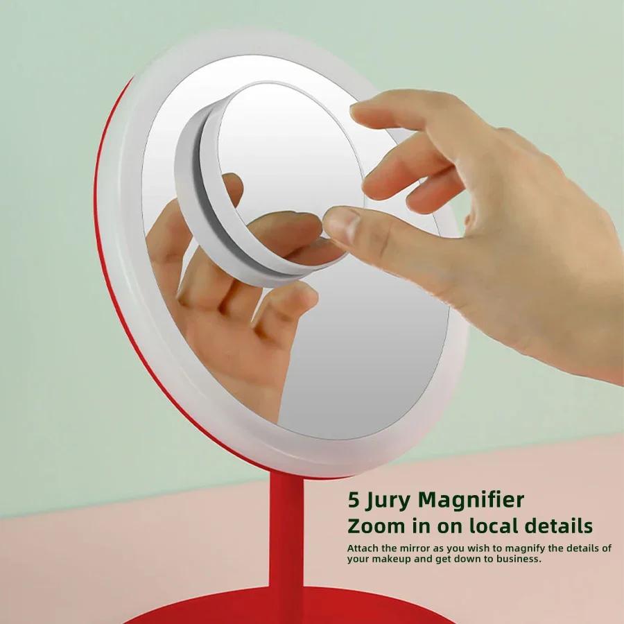 Светодиодное зеркало для макияжа, студенческое общежитие, косметическое зеркало для макияжа со световым наполнителем, лупа с 5 присяжными, вращающаяся на 90 °, складная