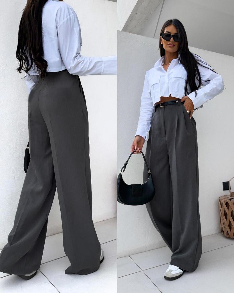 2025 Осень Европейские и американские повседневные брюки однотонной расцветки с высокой посадкой