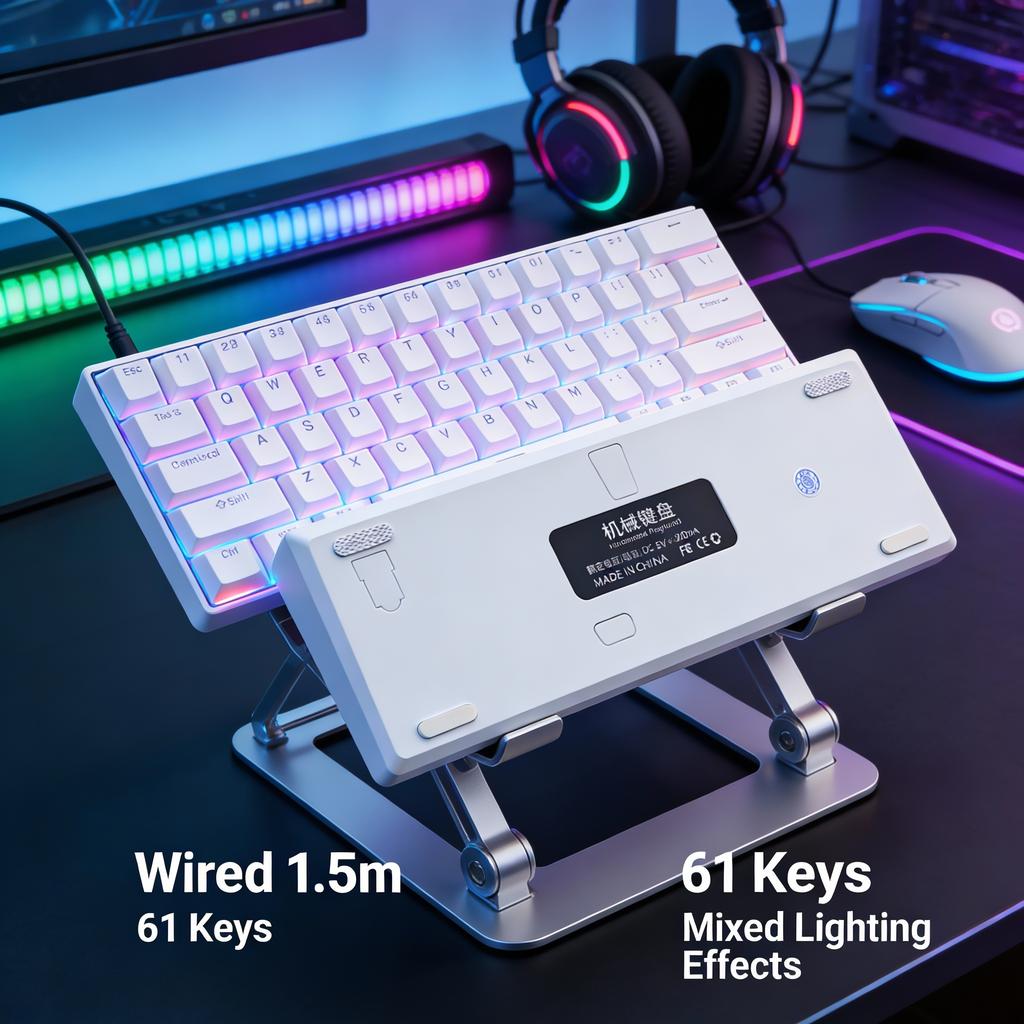 Механическая игровая клавиатура с LED-подсветкой, проводная, интерфейс USB Type-C, Plug and Play, мини-клавиатура, 61 клавиша, белая