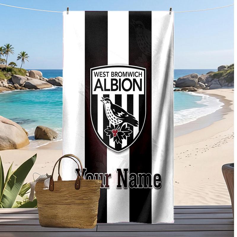 West Bromwich Albion FC Personalized Printed Beach Towel Soccer Logo Support Custom Name Text Absorbent Towel For Sport Travel Special Gift