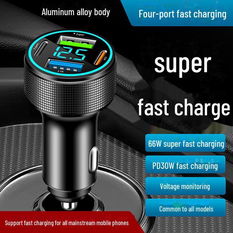 Автомобильное зарядное устройство PD из алюминиевого сплава 2024 года с 4 портами — сверхбыстрая зарядка