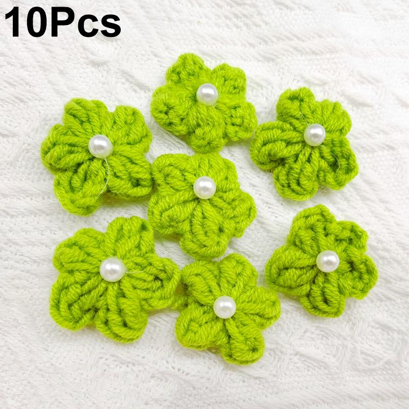 10PCS Puff Flower Head Knitted Hand Woven DIY Pearl Sweater Coat Decor Hairpin Headdress Accessories