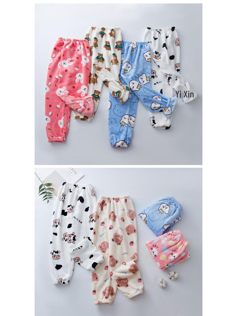 Children's Thickened Flannel Sleep & Lounge Pants - Double-Sided Fleece, Cuffed, Warm Winter Wear