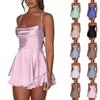 Женское летнее короткое атласное платье с открытой спиной и воротником-хомутом, крестообразное вечернее короткое платье на бретельках