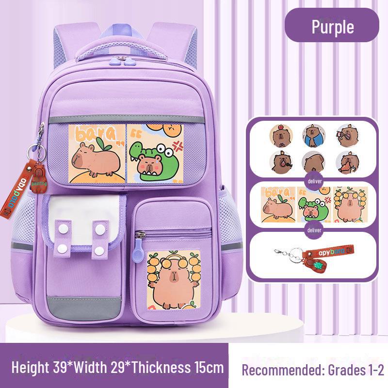 Рюкзак большой вместимости с капибарой для 1-6 классов - Милый и грязеотталкивающий дизайн для мальчиков и девочек