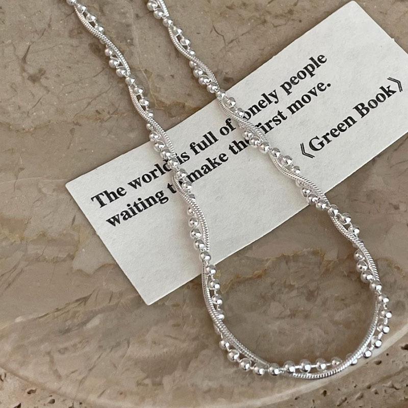 VENTFILLE 925 Sterling Silver Double Layer Bead Snake bone Chain Necklace for Women Girl Korean Simple Jewelry Gift Dropshipping