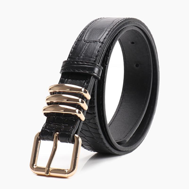 Womens Leather Pu Stone Pattern Belt With Alloy Buckle For Casual Office Wear