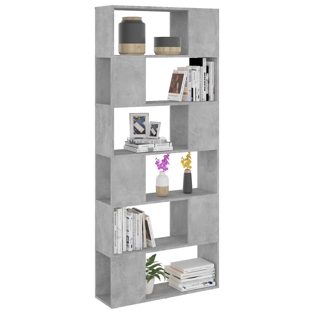 Bookshelf Room Divider Concrete Grey 80 x 24 x 186 cm Wood Based Material