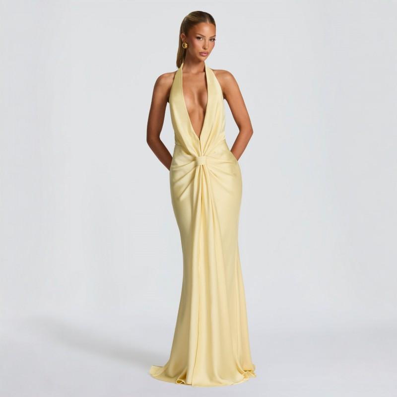 Womens Sexy Halter Backless Split Maxi Dress - 2025 Solid Color A-Line