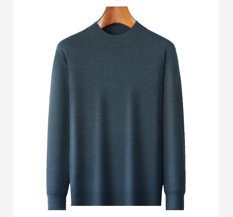 Heavyweight 450g Machine Washable Anti-Shrink Spun Wool Semi High Neck Wool Sweater for Men