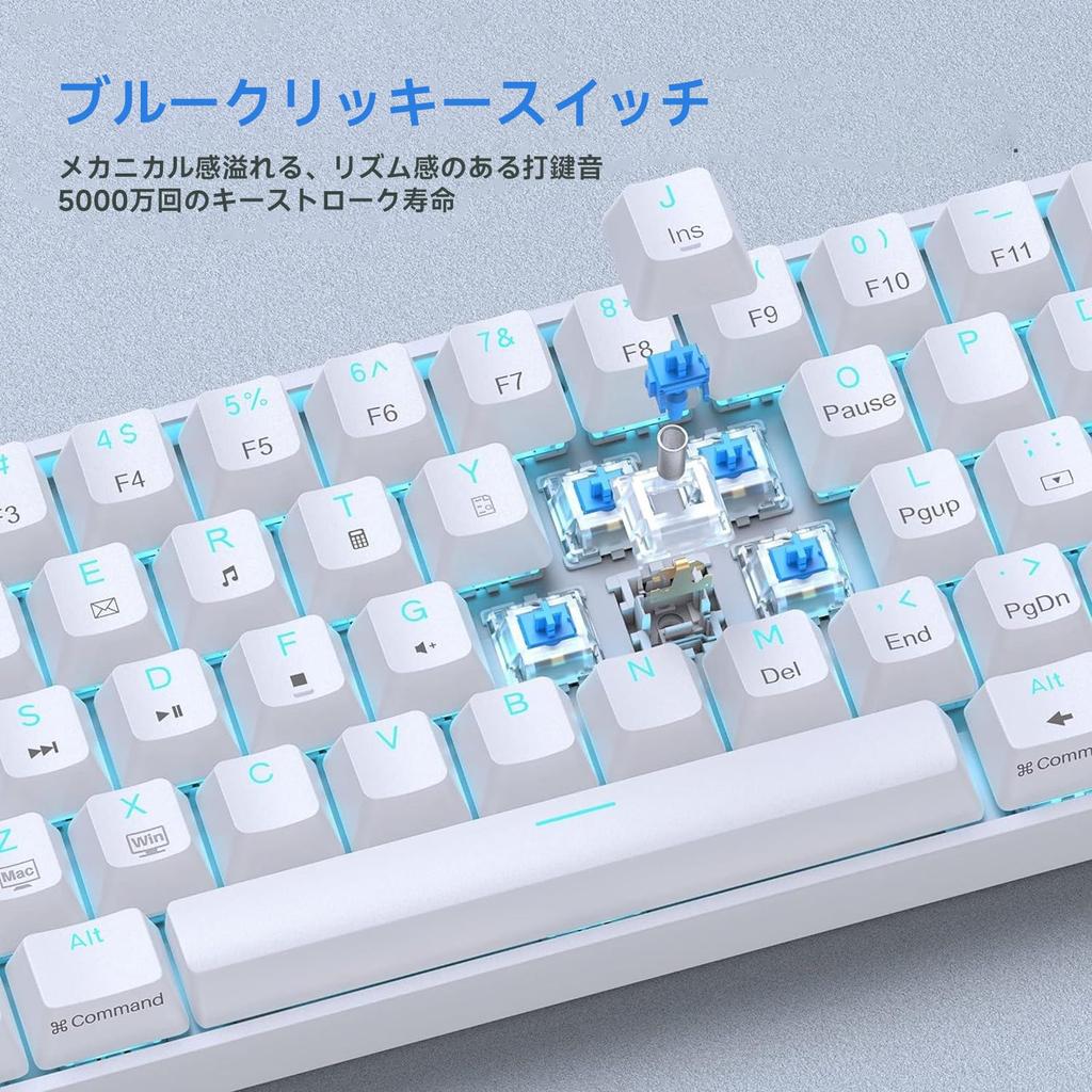 DIERYA Gaming Keyboard Blue Axis Mini Small Mechanical Keyboard Layout 61 Keys English Layout Wired Keyboard Detachable USB C Power Cable For Windows