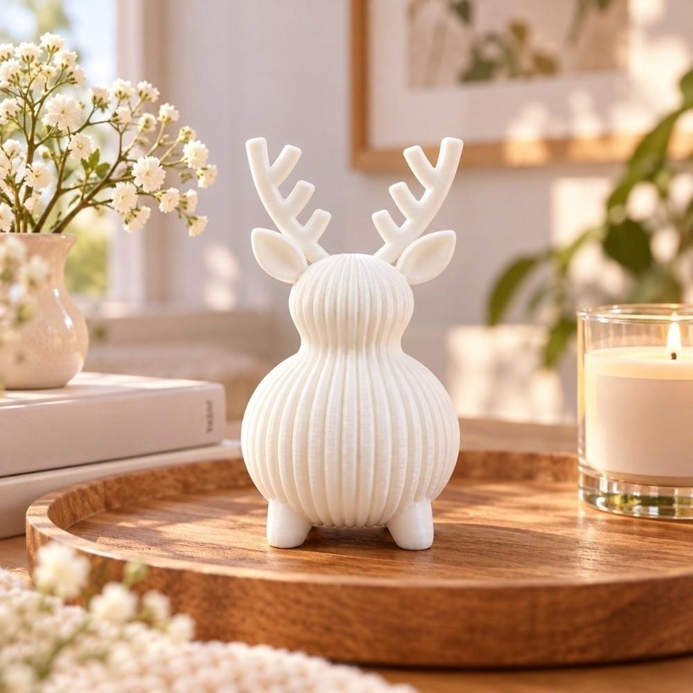 Stripe Textue Christmas Deer Sculpture 3D Printed Desktop Ornaments Reindeer Figurines Home Decor