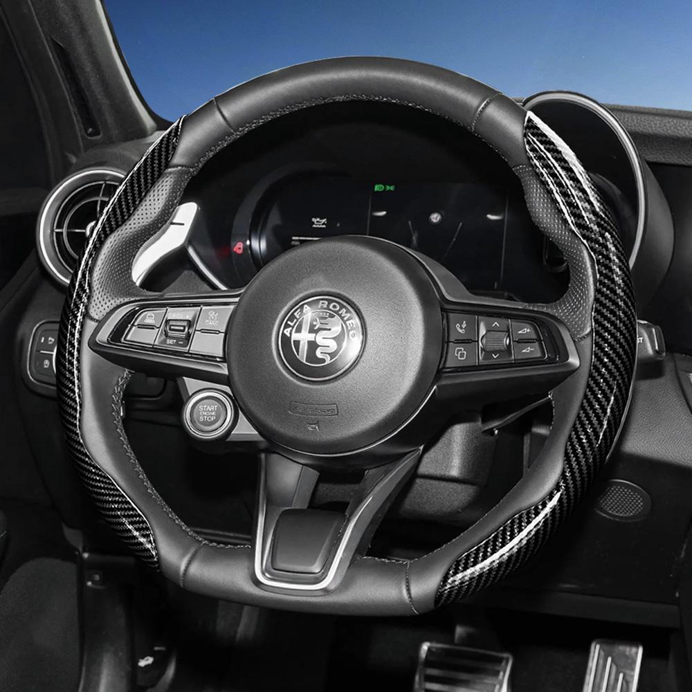 LUBTW1 Suitable for Alfa Romeo Carbon Fiber Texture Steering Wheel Cover with Segmented Quick-Release Design, Durable, for Models Such as Junior,