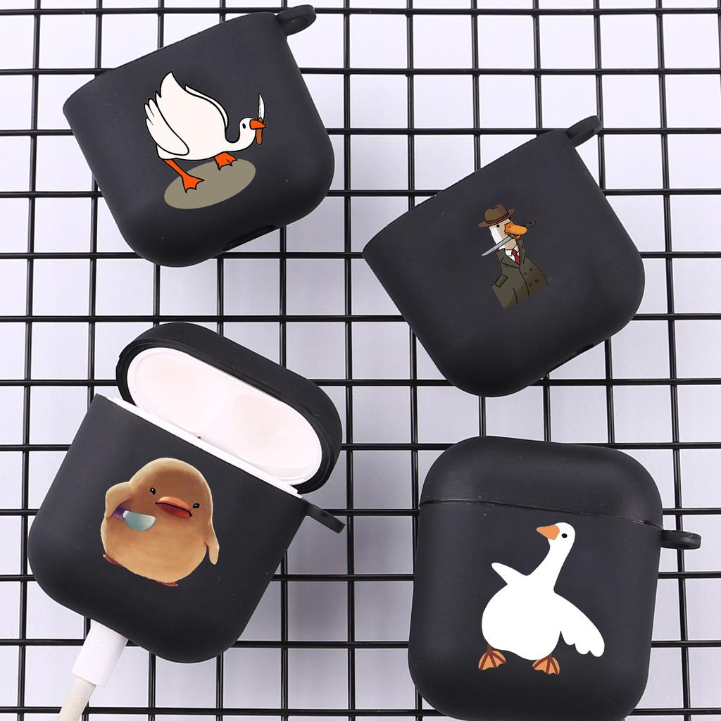 Мультяшная Утка Сомнения с Крючком для Airpod Pro 3 Pro2 Черный Защитный Чехол Силиконовый Чехол для Apple Airpods 2 1 Чехлы для Наушников