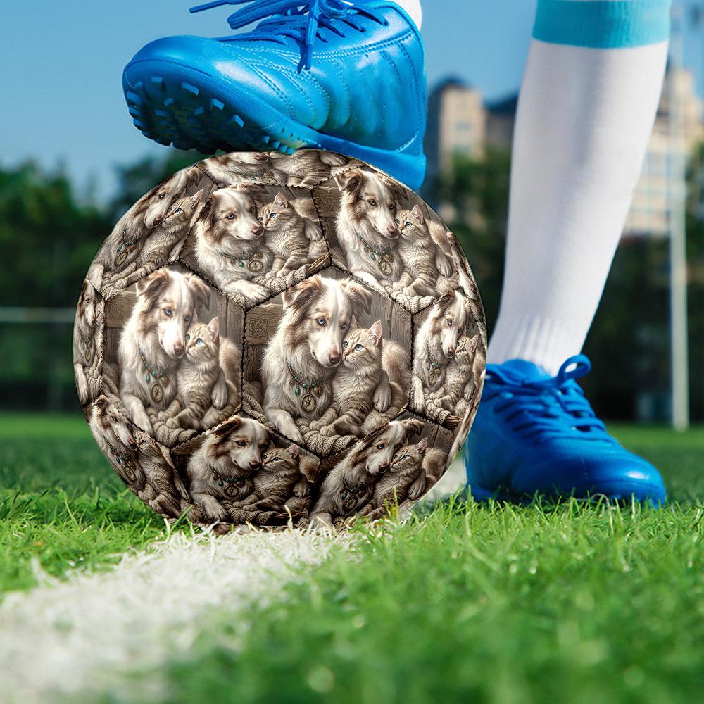 1pc Dog Cat Friendship Theme Soccer Ball Football, Size 5, Lightweight PVC, Durable Outdoor Training Soccer Ball, Gift m61434