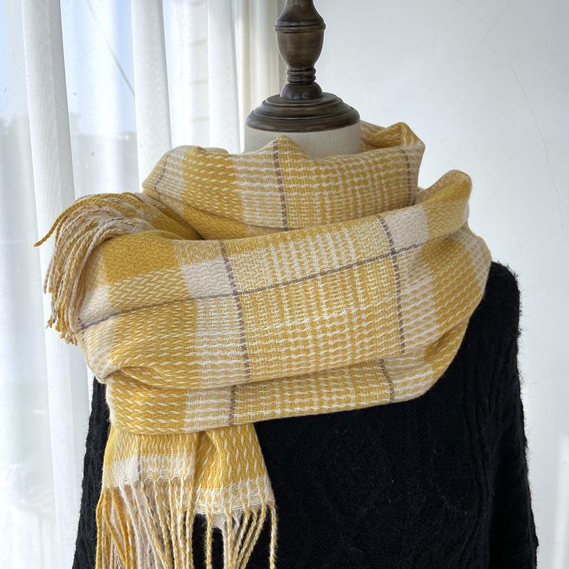 Women Scarf Winter Warm Plaid Shawl Unisex Women's Tassel Pashmina Ladies Cashmere Wrap Female Luxury Stoles Male Thick Neckerchief