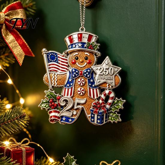 Patriotic Gift for Friends 250th Anniversary Christmas Ornament, Acrylic Hanging Decor Ornaments with Eagle Santa Liberty Bell,1776-2026 Commemorative