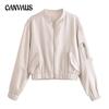 Women's Solid Color Round Neck Spring and Autumn Zip Jacket