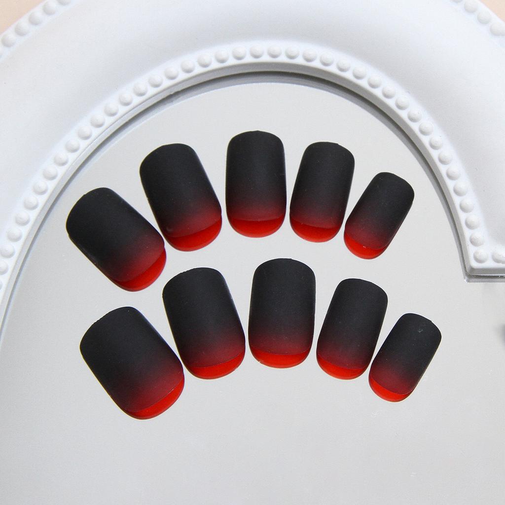 Frosted Red and Black Gradual Change Whitening Fake Nails Removable Wearing Armor 24 Pieces