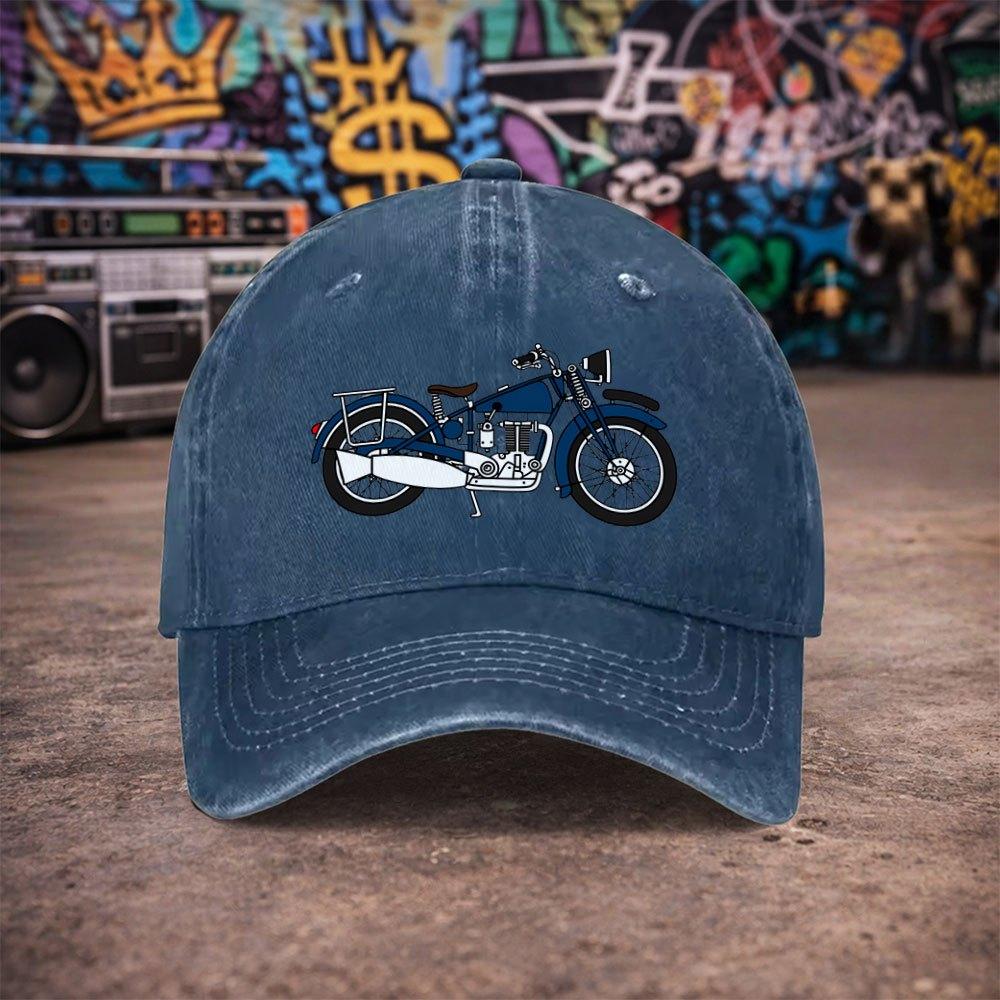 Vintage Motorcycle Print Baseball Cap Unisex Lightweight Washed Retro Hat with Hook Loop Closure for Unisex Women