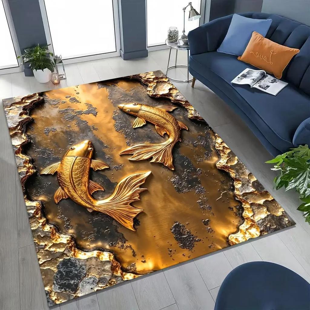 Ковер 'Счастливые кои Инь-Ян', ковер с мультяшными кои, подходит для спален, гостиных, диванов, придверных ковриков и детских нескользящих напольных ковриков