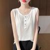 Летняя женская супермягкая вязаная майка без рукавов - футболка с круглым вырезом свободного кроя