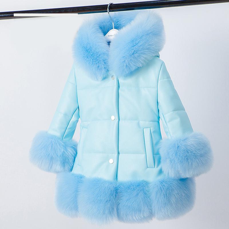 YUBAOBEI Christmas Winter Thick Warm Girls Leather Jacket Kids Soild Color Plush Stand Collar Hooded Coat