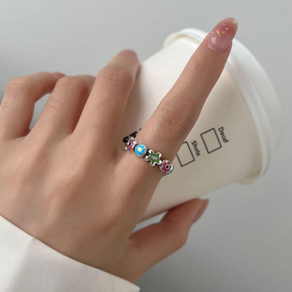Copper Flower Stud Earrings Girl Earrings Korean Style Earrings Opening Ring Women Hoop Earrings