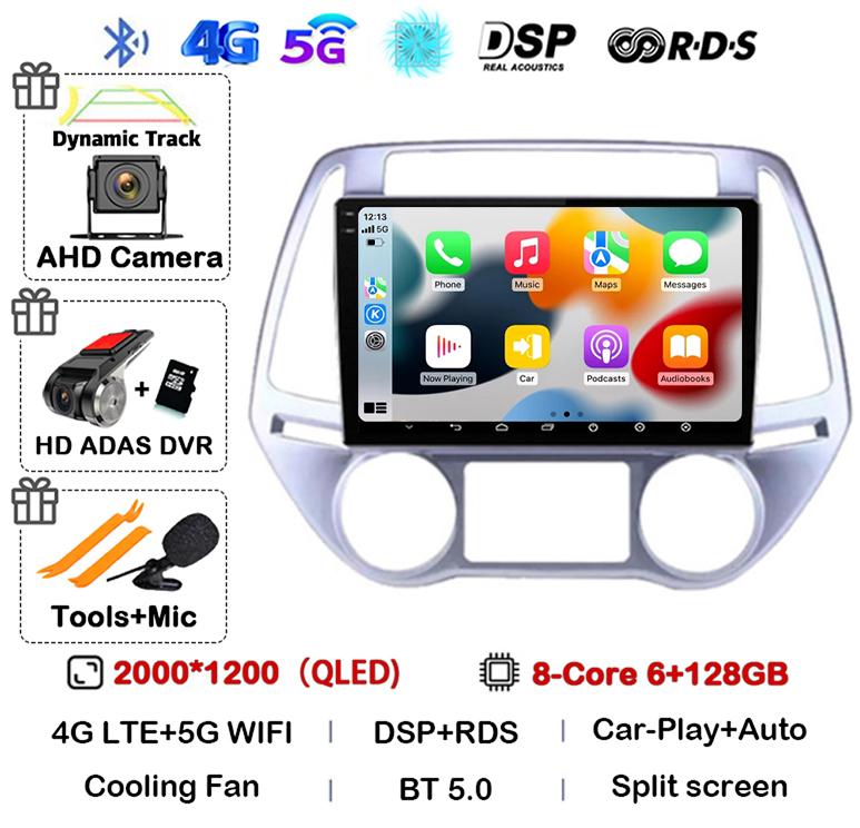 Android 14 Carplay Auto WIFI+4G Автомагнитола Для Hyundai i20 2008 - 2014 Стерео GPS Мультимедиа Видеоплеер 2 Din DVD 360 Камера BT