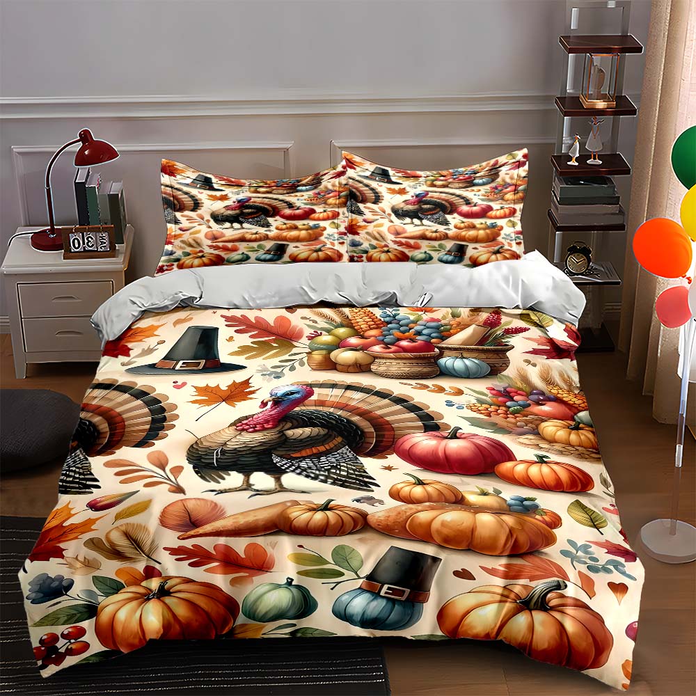 Turkey harvest theme. Bedding Duvet cover sets Duvet covers Pillowcases gifts (1 * Duvet Cover 2 * Pillowcases, without duvet insert)