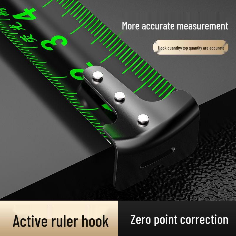 Высокоточная самоблокирующаяся флуоресцентная стальная рулетка, 5 м, износостойкая лазерная маркировка, черно-золотой корпус.