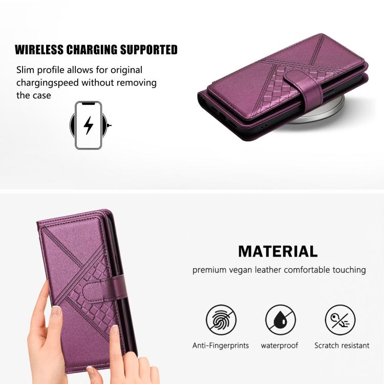 Embossed Secure Clasp 9-Card Slot Vegan Leather Phone Case with Wrist Strap