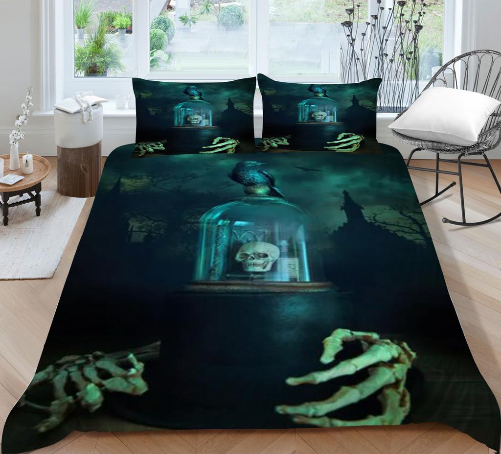Bedding Set 3D Skull Print Home Bed Cover Homes Bedclothes Pillowcase Breathable Warm Comforter Duvet Covers