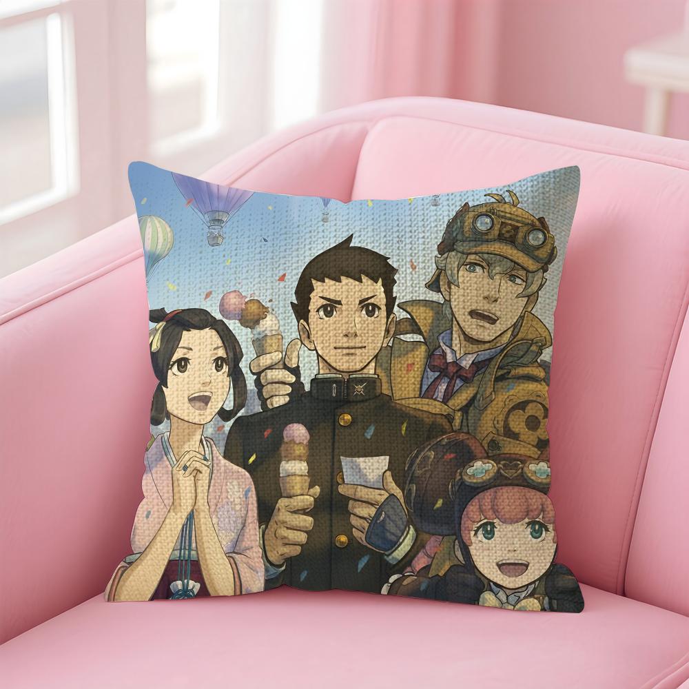AAce AttorneyY Anime Cushion Cover Natural Linen Pillow Case DoubleSided Print Decorative Sofa Pillowcase Home Decor Gift