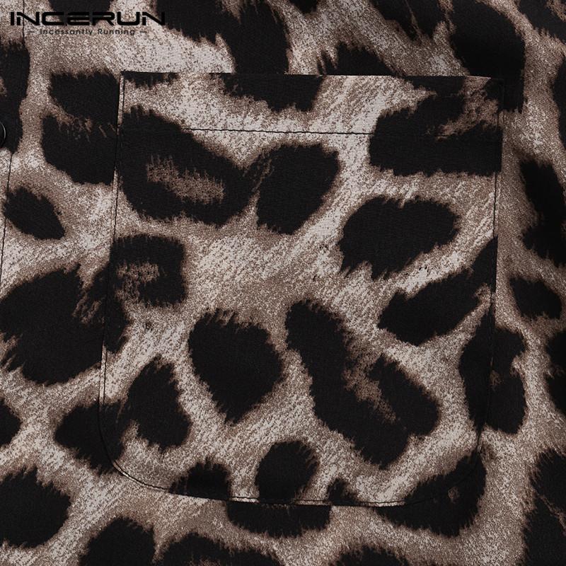INCERUN Повседневная мужская рубашка с леопардовым принтом, летние гавайские рубашки с короткими рукавами и модными топами с принтом