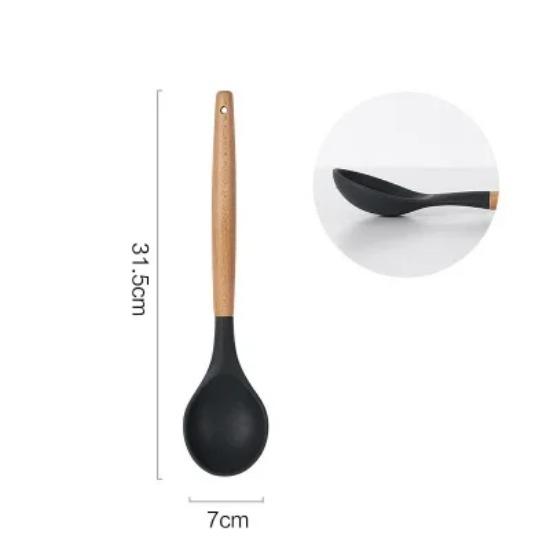 Силиконовая лопатка, ложка, половник, лопатка с прорезями, лопатка для пасты, антипригарное покрытие, кухонная утварь, силиконовые инструменты для приготовления пищи с деревянной ручкой