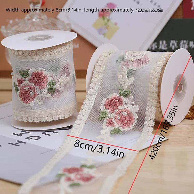Ширина 8,5 см/3,34 дюйма Длина 420 см/165,35 дюйма Розовая вышивка цветами Кружевная лента ткань Декор Различные аксессуары для DIY Ремесла